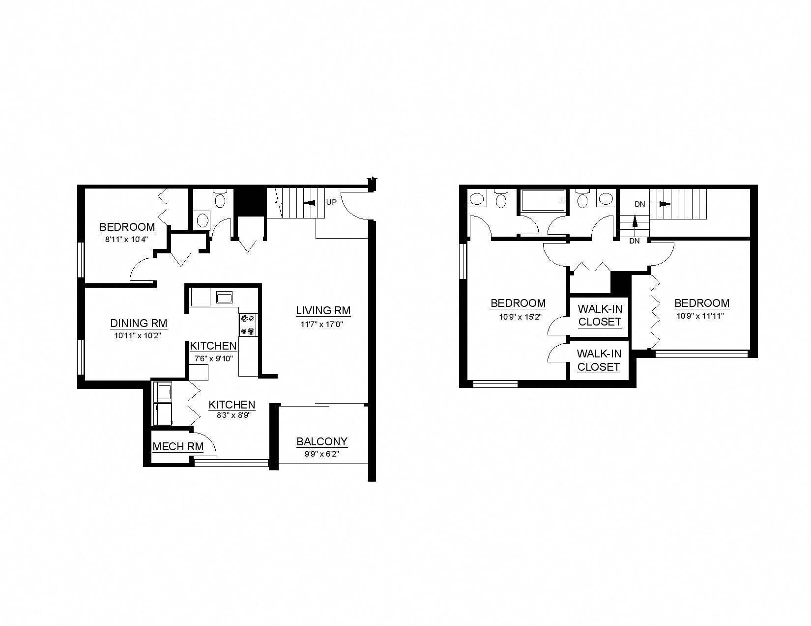 Floor plan for 3 beds, 2 baths, 1200 sqft
